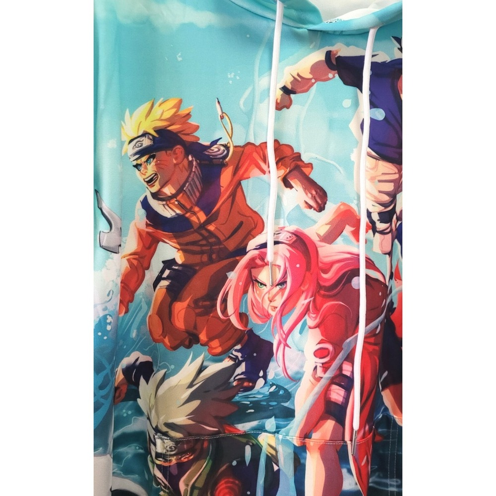 Men's Anime Naruto Sweatshirt Hoodie w/ Kangaroo Pockets - Aqua - Large - Picture 2 of 4